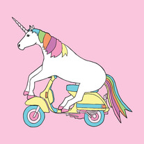 Unicorn riding a Vespa, 8x8 print