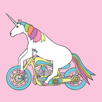 Unicorn riding Harley, 8x8 print