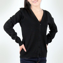 Women's Classic V-Neck Wool Blend Sweater-Black