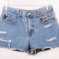 Vintage bronze studded denim high waist shorts