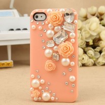 New Bling Crystal Sparkle Pink Roses Pearls Rhinestones iPhone Case