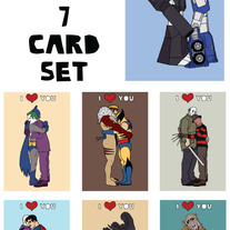 Enemies hugging I love you 7 card set