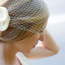 Bandeau Veil with a Trio of Satin and Pearl Flowers