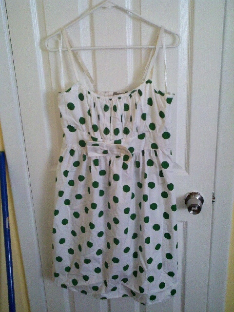 Mina White Dress with Green Polka Dots L