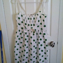 Mina White Dress with Green Polka Dots L