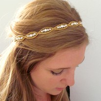 The Natalie II - Silver Rhinestone and Gold Beaded Tie Headband or Halo