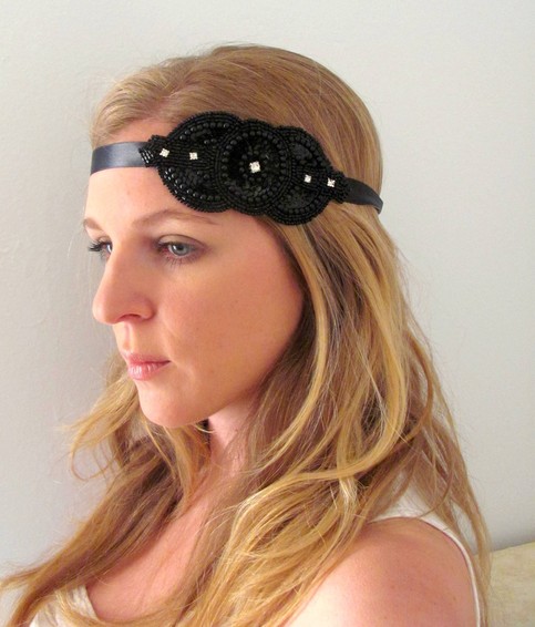 The Esther - Beaded and Rhinestone Tie Headband or Halo