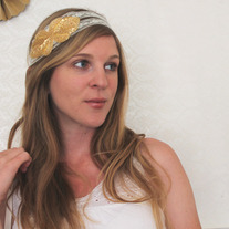The Mae - Sparkling Gold and Lace Tie Headband or Halo