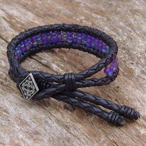 Black Bolo Cord Bracelet with Purple Beads
