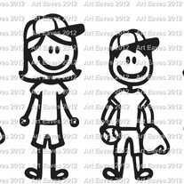 Baseball Stick Figure Family Vinyl Decal Up to 4 Characters