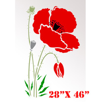 Poppy Red Large Flowers Pattern Wall Stencil Home Decor