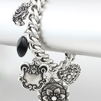 Chunky Link Silver Charm Bracelet w/Extender
