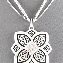 Super Chunky Silver Triple Strand Celtic Flower Pendant Necklace Set