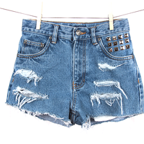 Silver studded denim high waist shorts