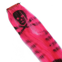 ♥ SCENE,EMO PINK & BLACK SKULL PRINT CLIP-IN HAIR EXTENSIONS ♥