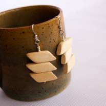 Parallelogram Off-White Wood Beads Earrings