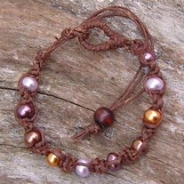 Macrame Brown Hemp with Glass Pearl Beads