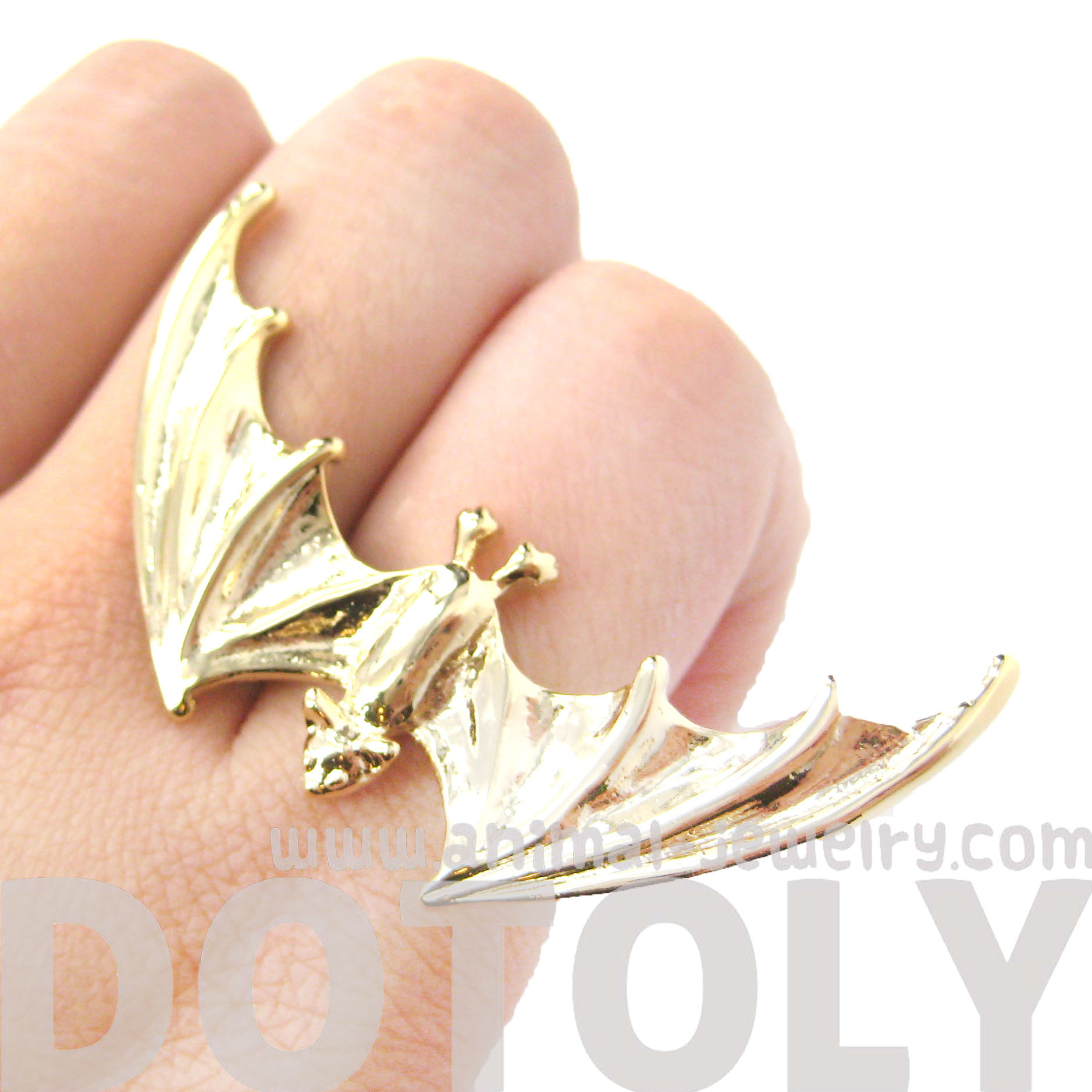 Large Bat Shaped Animal Adjustable Ring in Shiny Gold · DOTOLY Animal