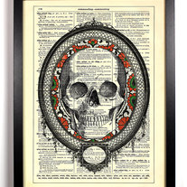 Image of Framed Skull Head, Vintage Dictionary 8 x 10