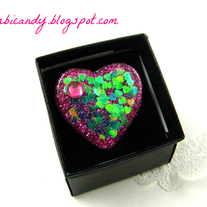 Adjustable pink resin heart ring