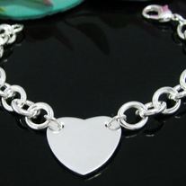 .925 Sterling Silver Tiffany Inspired Heart Charm Bracelet 