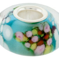 Sterling Silver Pandora Style Flowers For You Teal Glass Bead