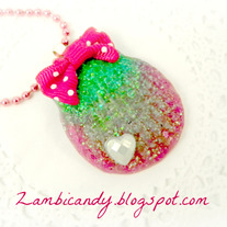 Sparkly green and pink mermaid shell necklace