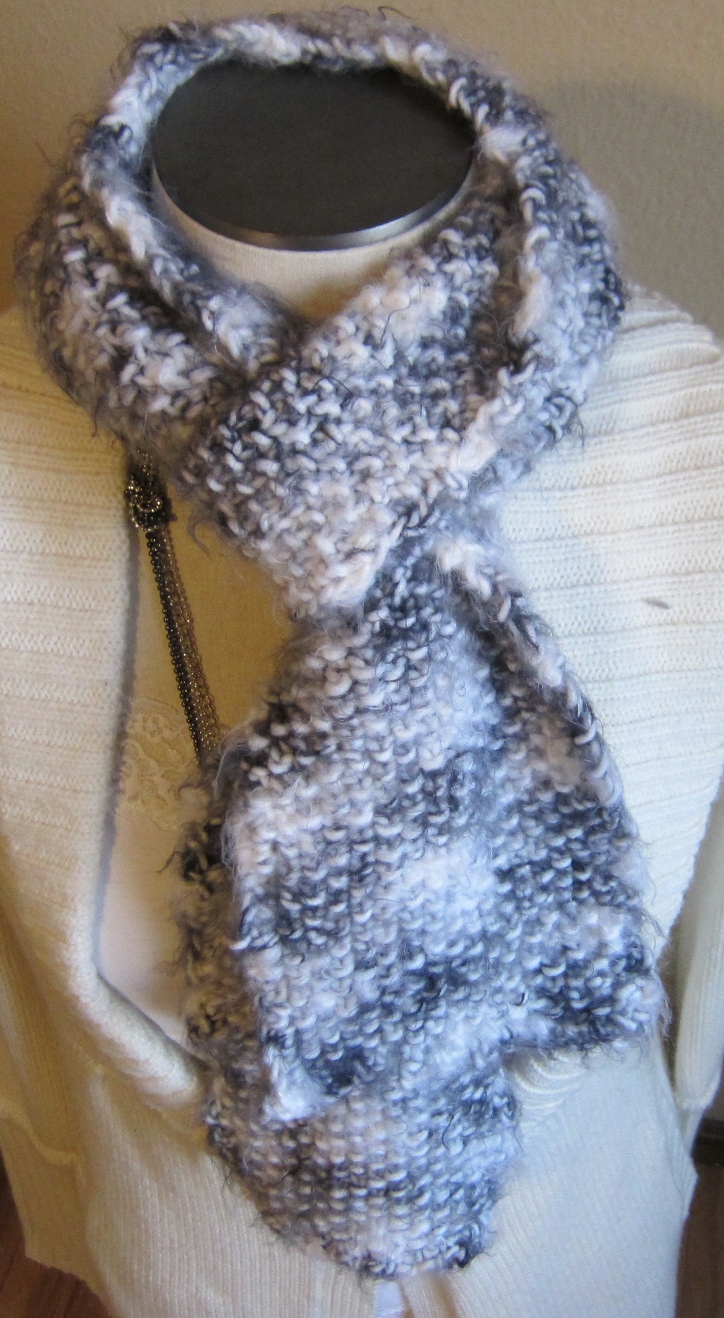 Knitted Scarf made with Soft Angel Hair Yarn in Black and ...