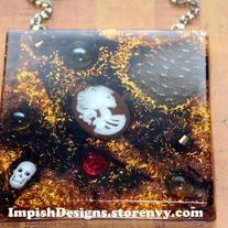 Halloween Skulls and Skeletons Resin Tile Wall Hanging