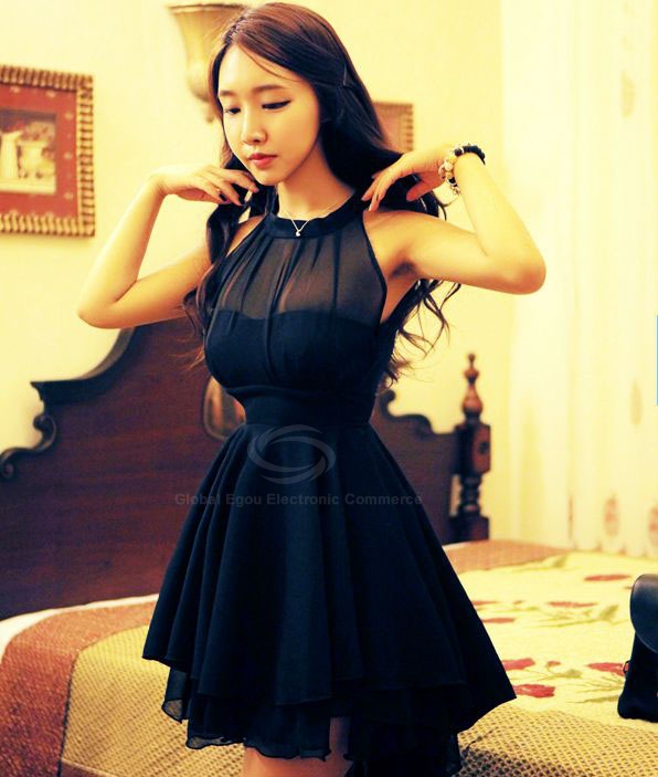 Black Peplum Chiffon Dress