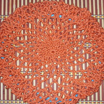 Peach-Melon Snood w/ Blue Ribbon Drawstring