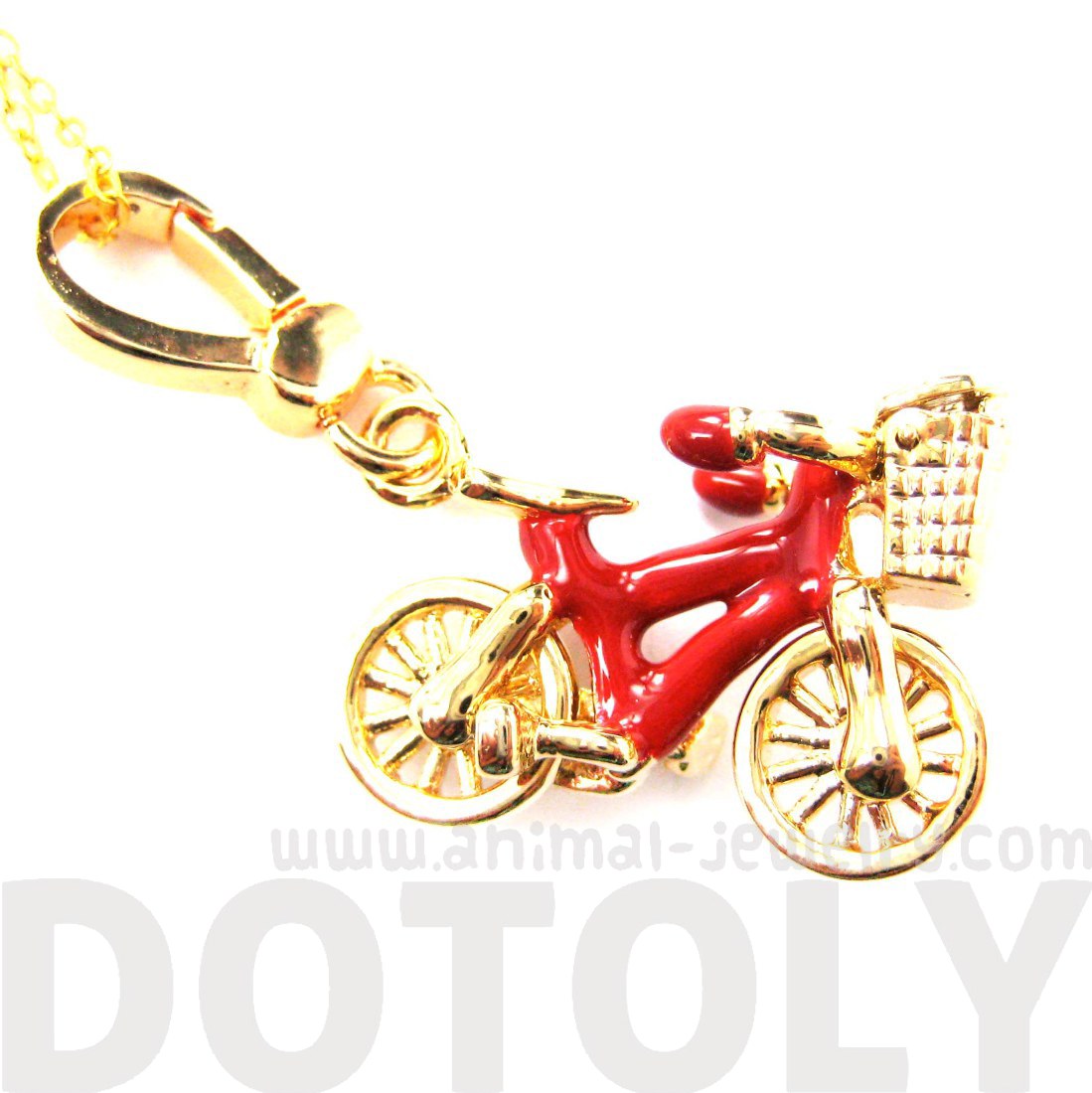 Limited Edition Red and Gold Bicycle With Basket Shaped Pendant