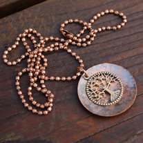 Tree Of Life - Hand Forged Copper and Brass Dome Pendant Necklace