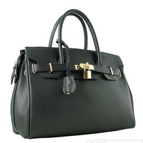Italian Designer Leather Bag (Palmellato - Zipper) Black 