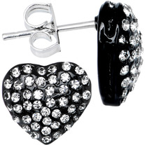 ROCKER STYLE MELODIC ROMANCE BLACK CRYSTAL HEART STUD EARRINGS
