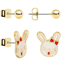 KAWAII SILLY BUNNY WUV, GOLDEN BUNNY STUD EARRINGS