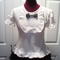 M White Lace Ruffle Lolita Cutsew Blouse Shirt Rockabilly Puff Sleeve Bow Top