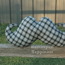 Mustache Pillow - Black & White Small Plaid