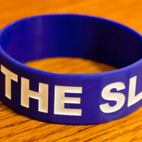 Blue 1" Silicone Bracelet w/ White Lettering