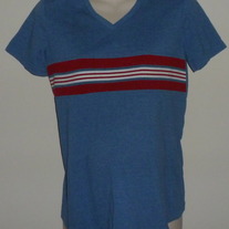 Blue Shirt with Red/White Stripe-Due Date Size Medium