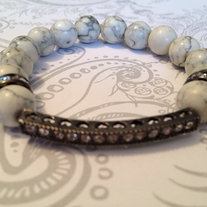 Gunmetal Sideways Bar Cross and White Agate Beads