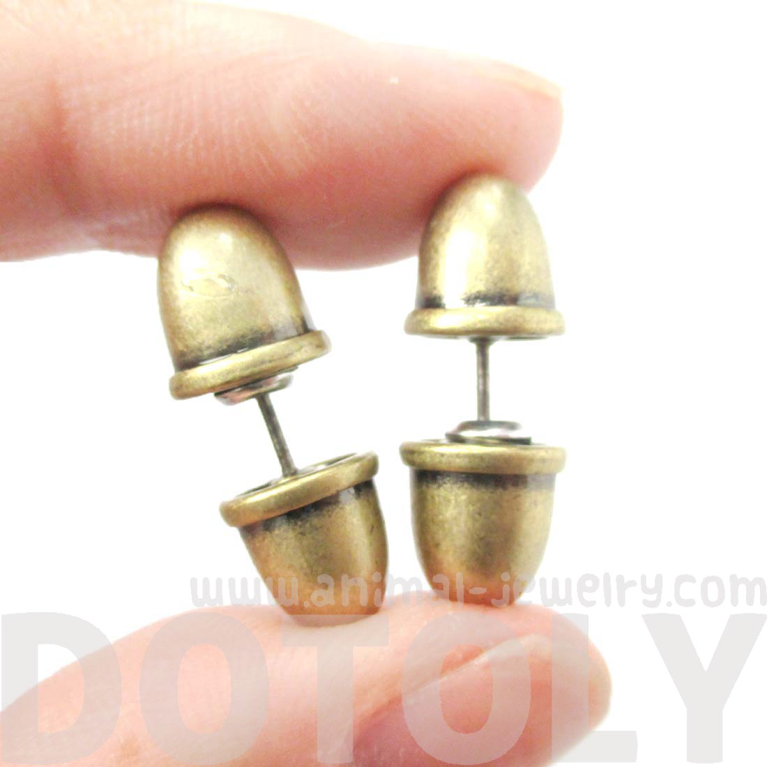 Bullet Shaped Faux Plug Fake Gauge Stud Earrings in Bronze · DOTOLY