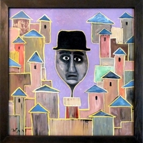 man comes out the chimney - Original oil Painting