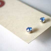 Sapphire Rhinestone Stud Earrings - Vintage Deadstock