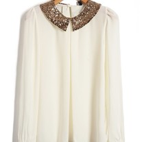 White blouse with sequin collar