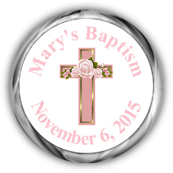 Pink Cross Baptism Hershey Kisses Sticker Personalized Girl Baptism Kiss Favor 183 Announce It Personalized Hershey Kisses Stickers Template