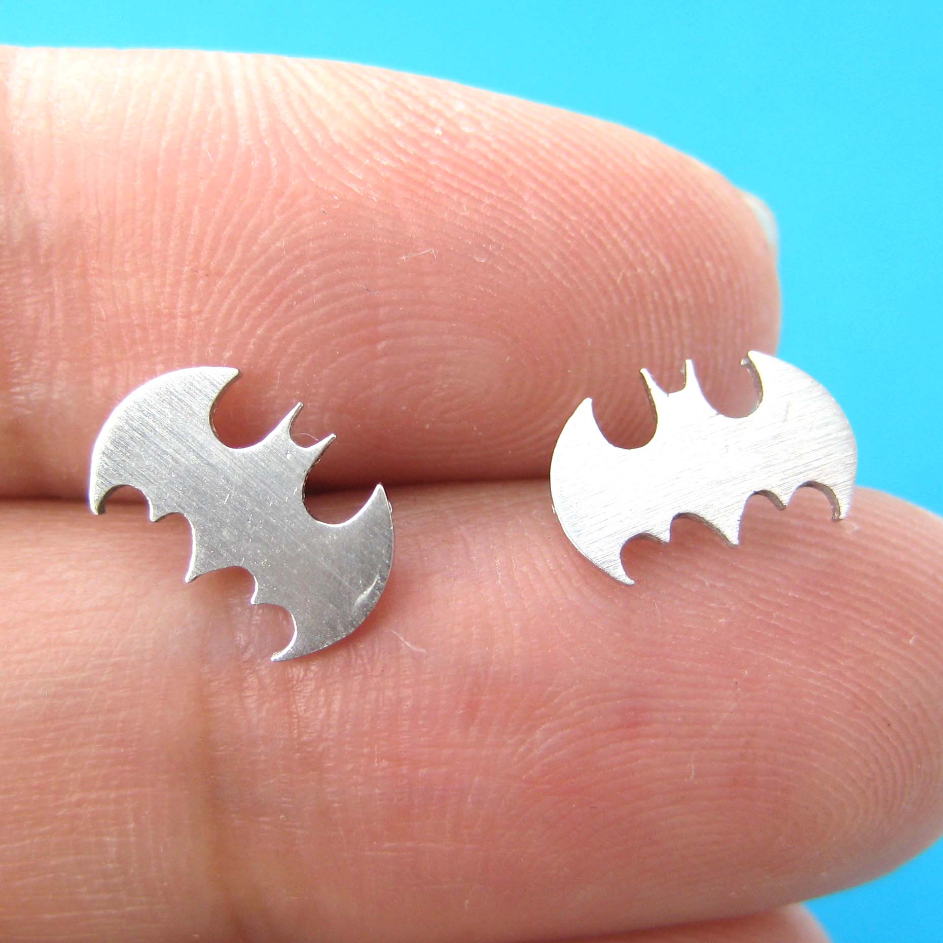 Batman Logo Bat Symbol Silhouette Stud Earrings in Sterling Silver