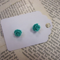 Rose Bud Earrings - Teal