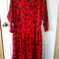 Bedford Fair Red and Black Patterned Dress Sz 16