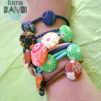 Japanese Kimono Fabric Hair Ties Pack 5 Kuroi Bambi Online